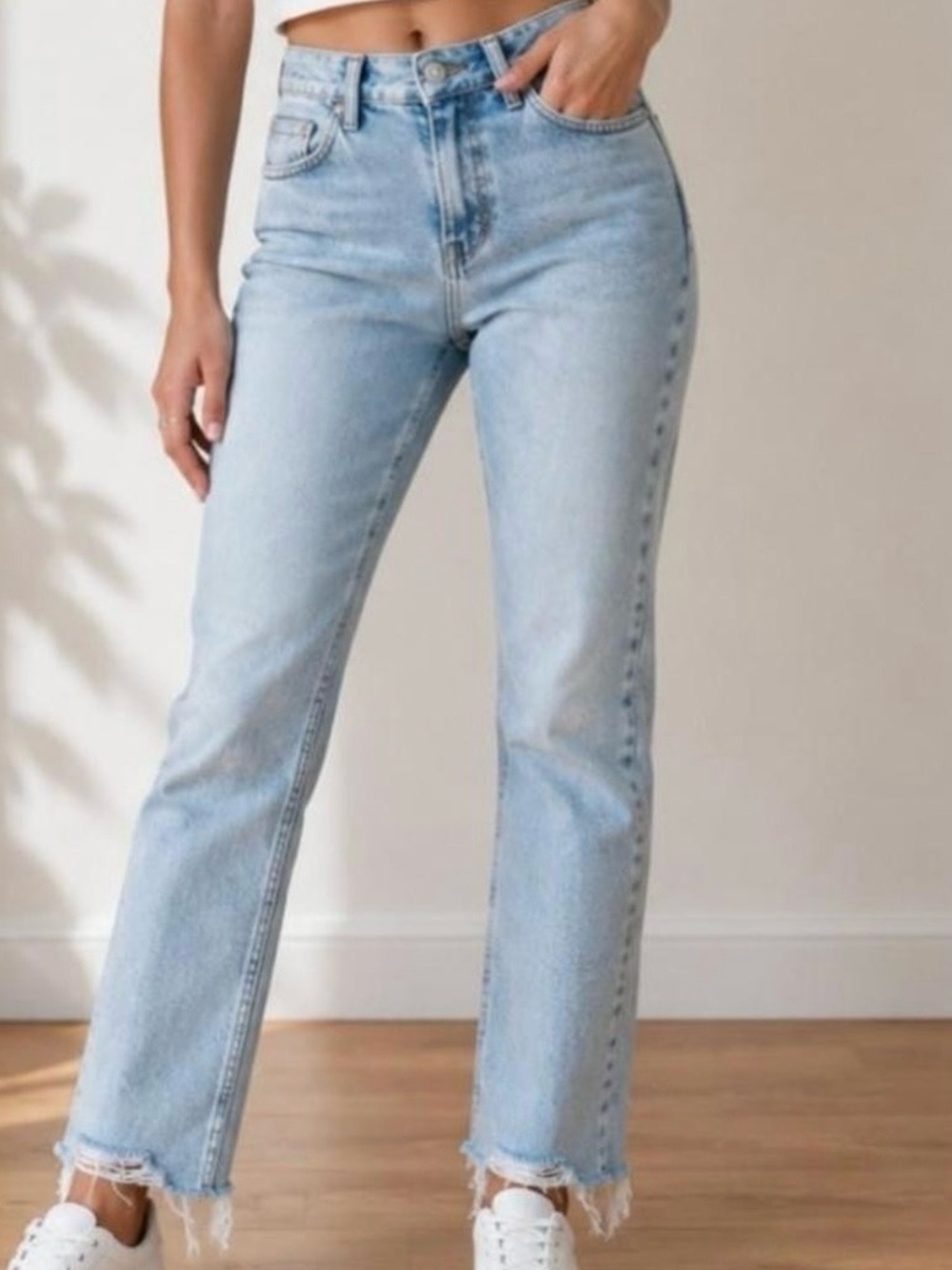 Zara Light Blue High-Rise Straight Leg Jeans